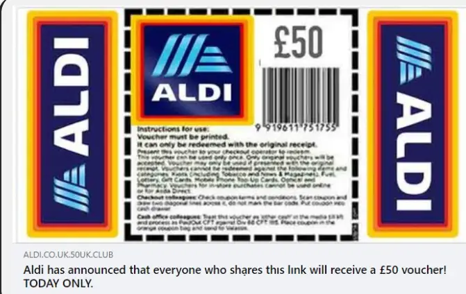 Aldi £50 Voucher Facebook Giveaway Scam