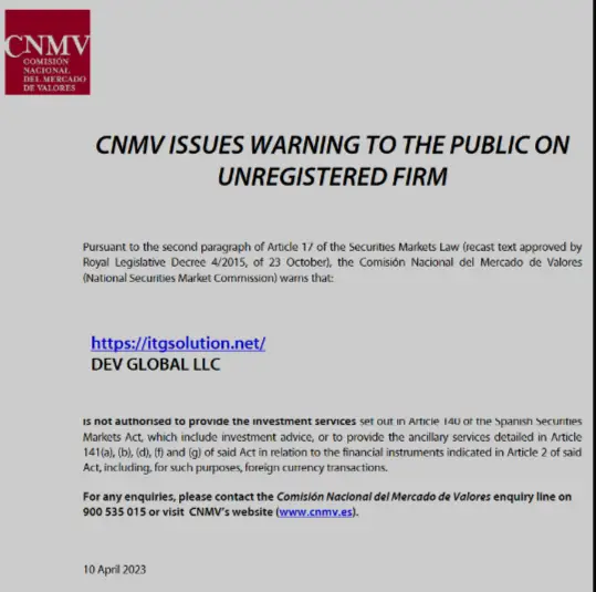 CNMV Warning itgsolution.net